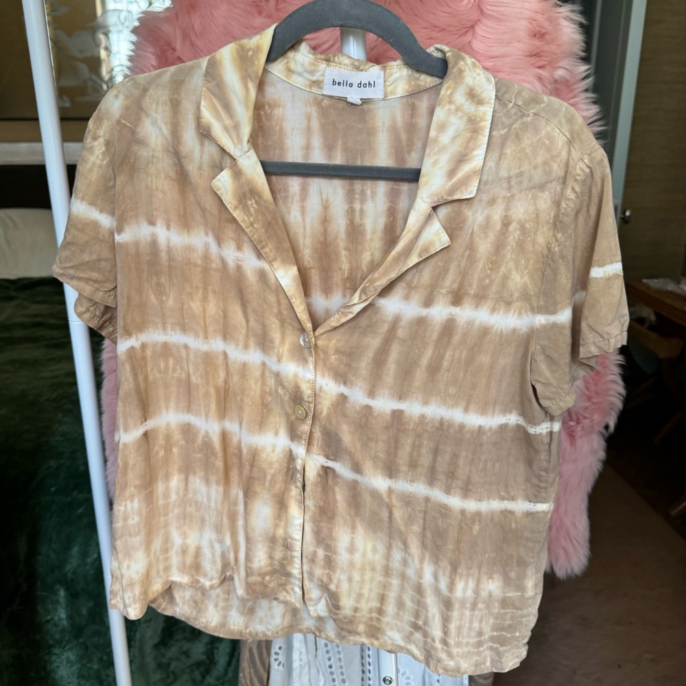 Bella Dahl Beige Tie Dye Beach Collared Shirt